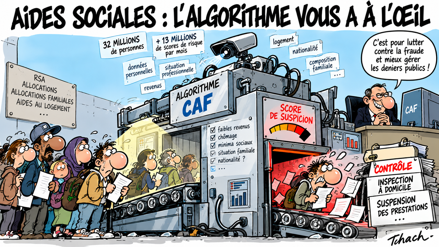 Caricature L’algorithme au crible des aides sociales